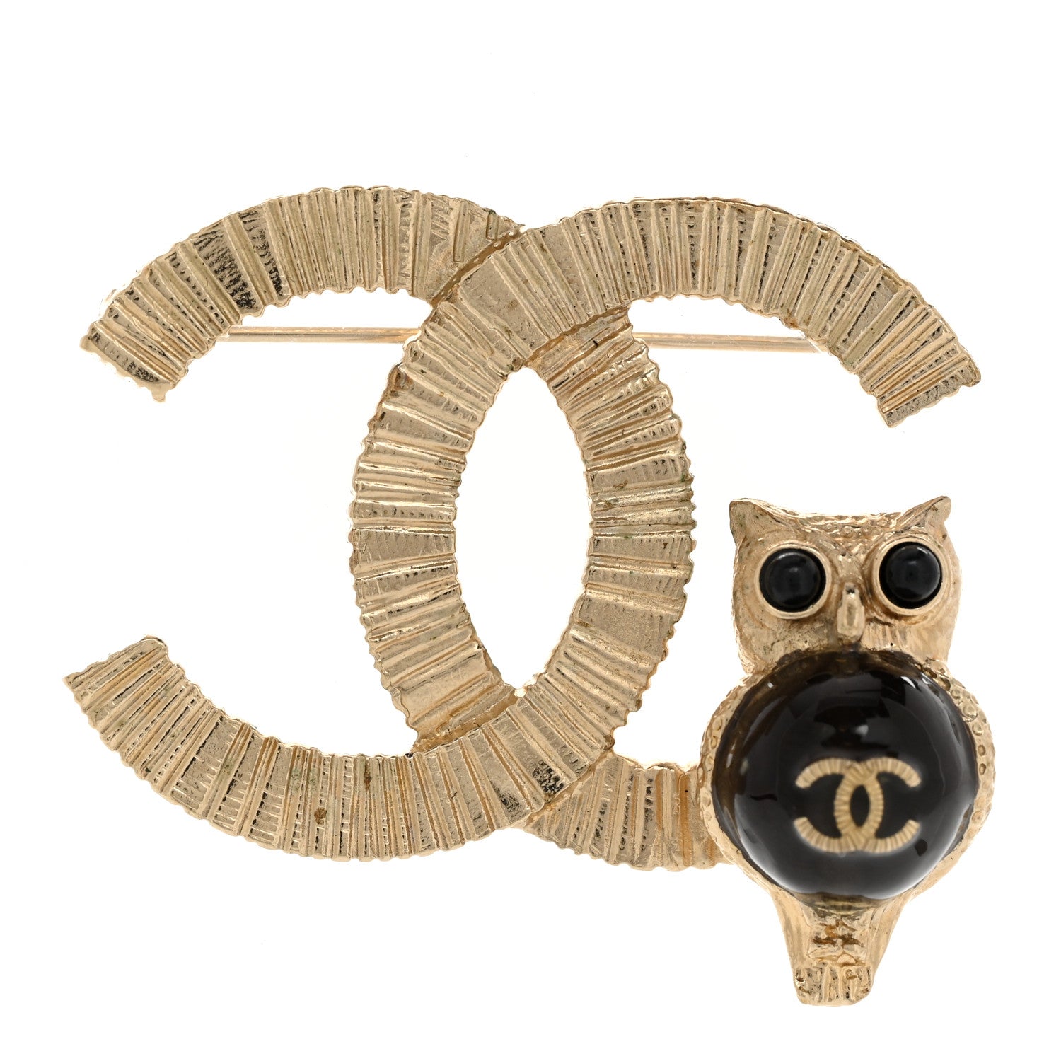 Chanel CC Owl Brooch Gold Black 1 of 4