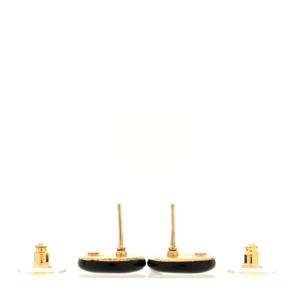 Chanel Enamel CC Stud Earrings Gold Black White 3 of 5
