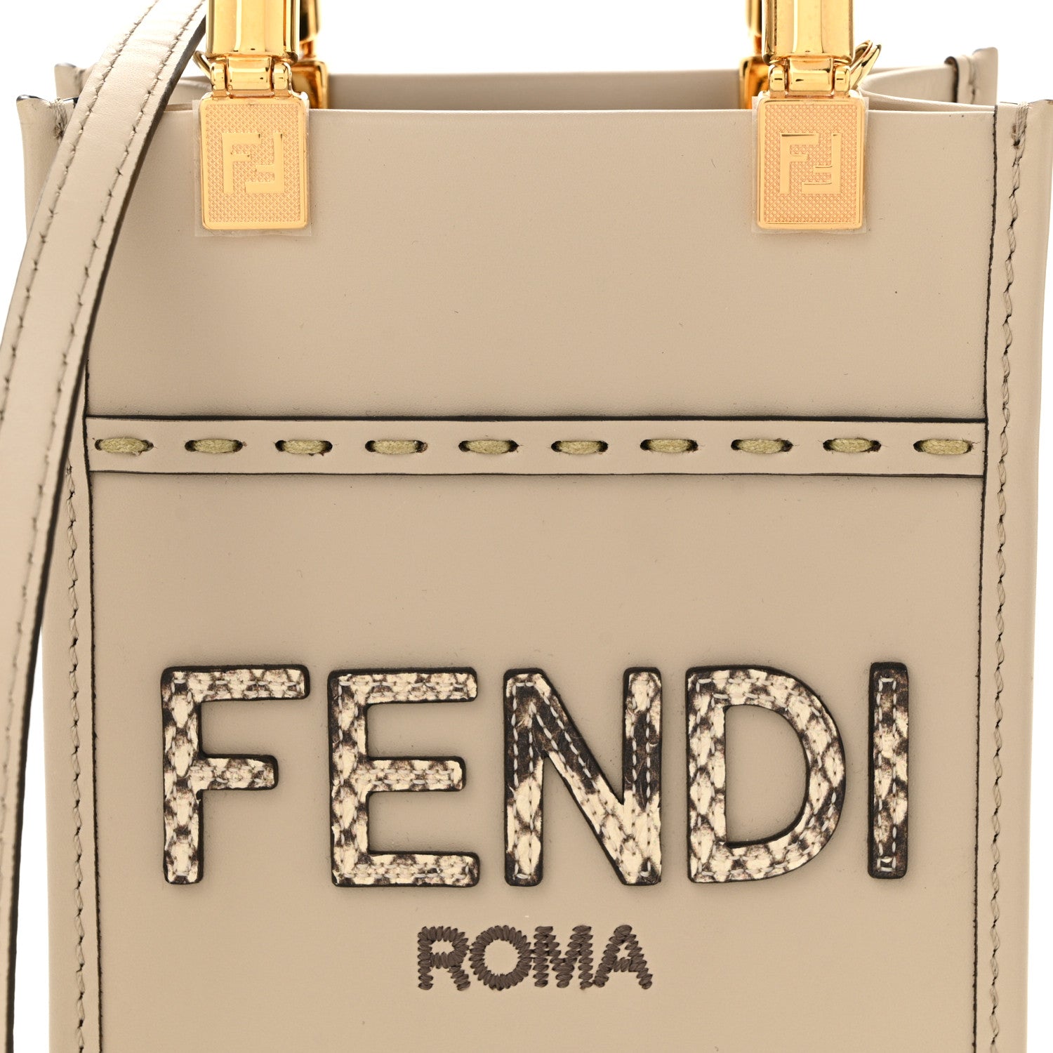 Fendi Vitello King Plexiglass Elaphe Snakeskin Print Logo Mini Fendi Sunshine Shopper Tote Nuvola Daisy Roccia 8 of 11