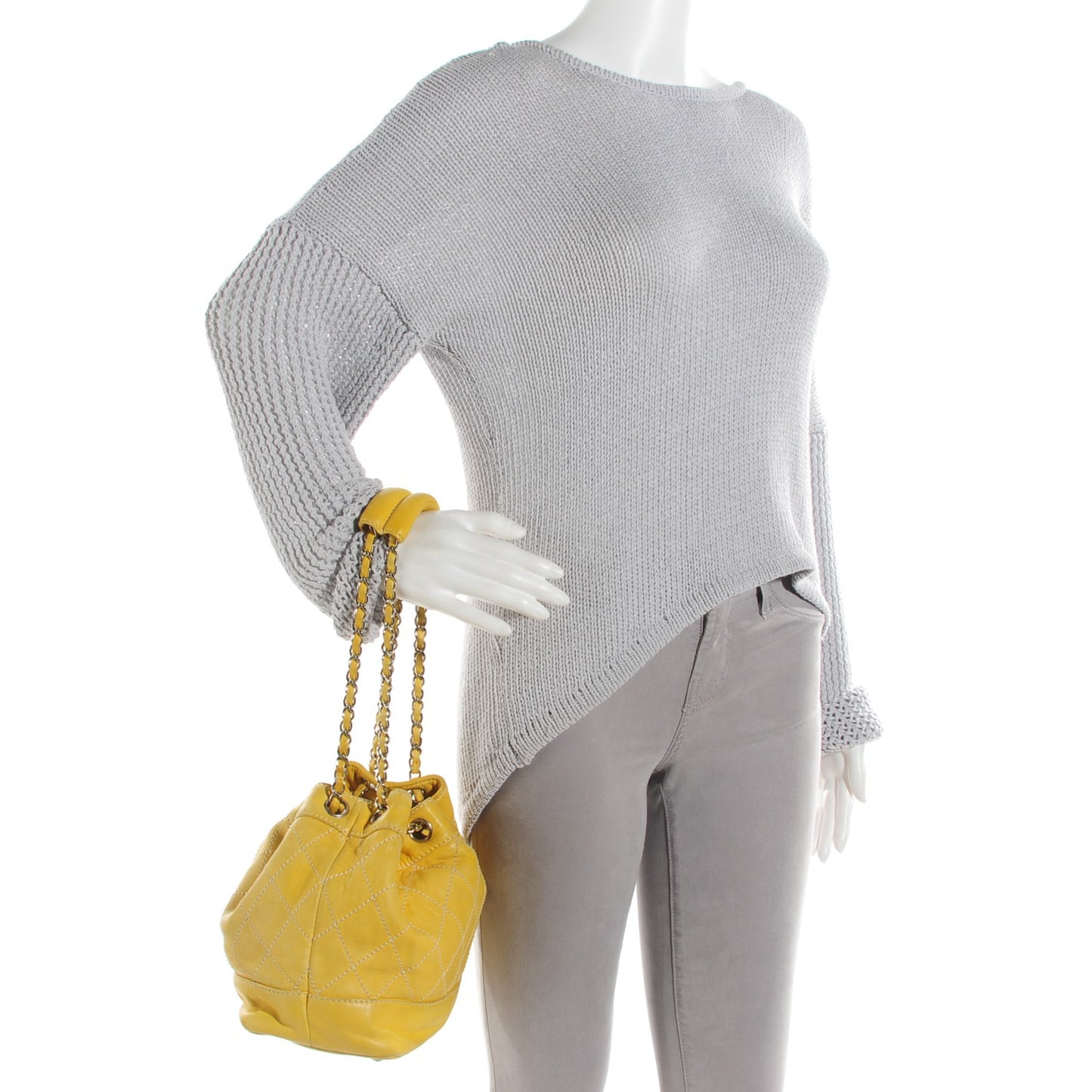 Lambskin Contrast Stitch Drawstring Tote Yellow