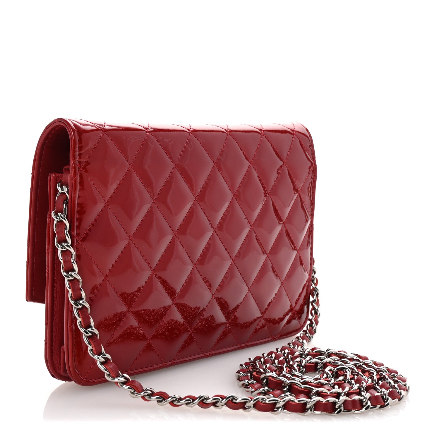 Chanel Patent Quilted Brilliant Wallet On Chain WOC Red 3 of 12