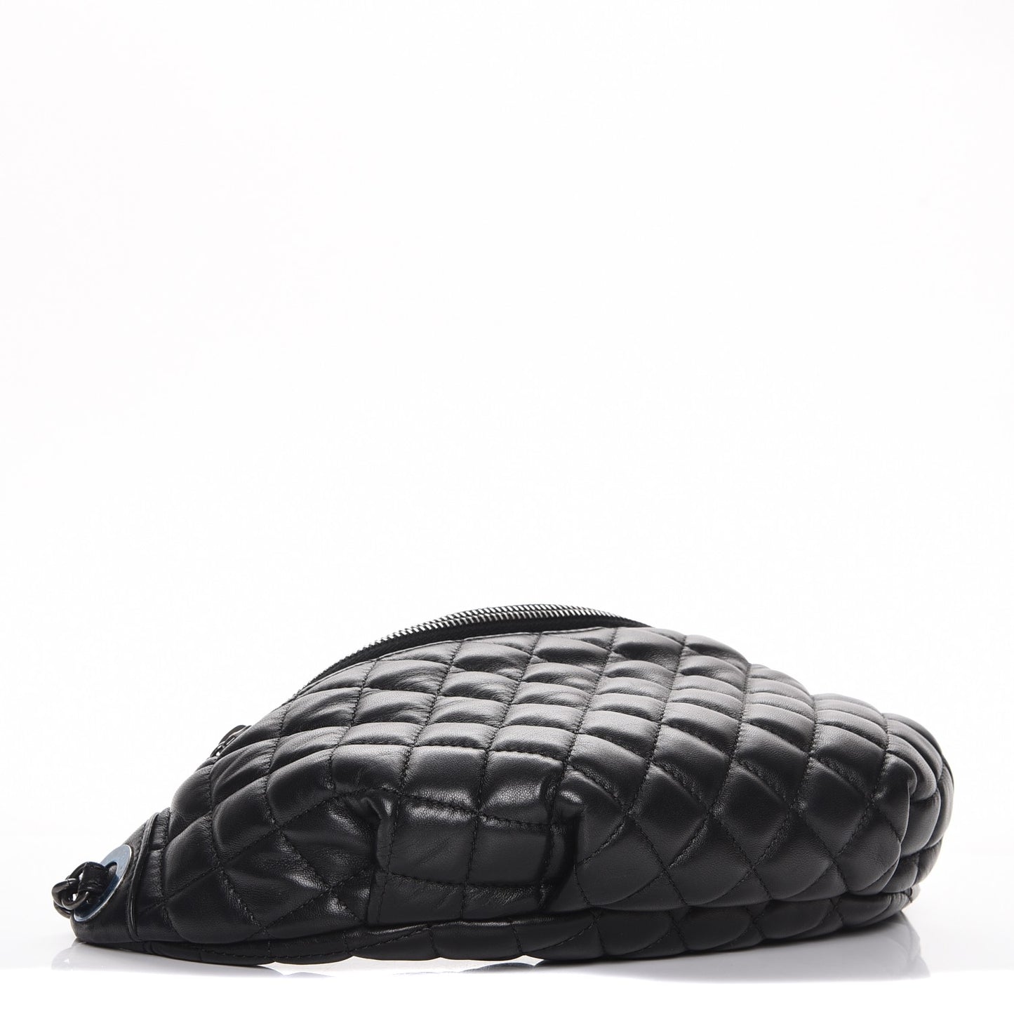 Lambskin Quilted Banane Waist Bag Fanny Pack Black