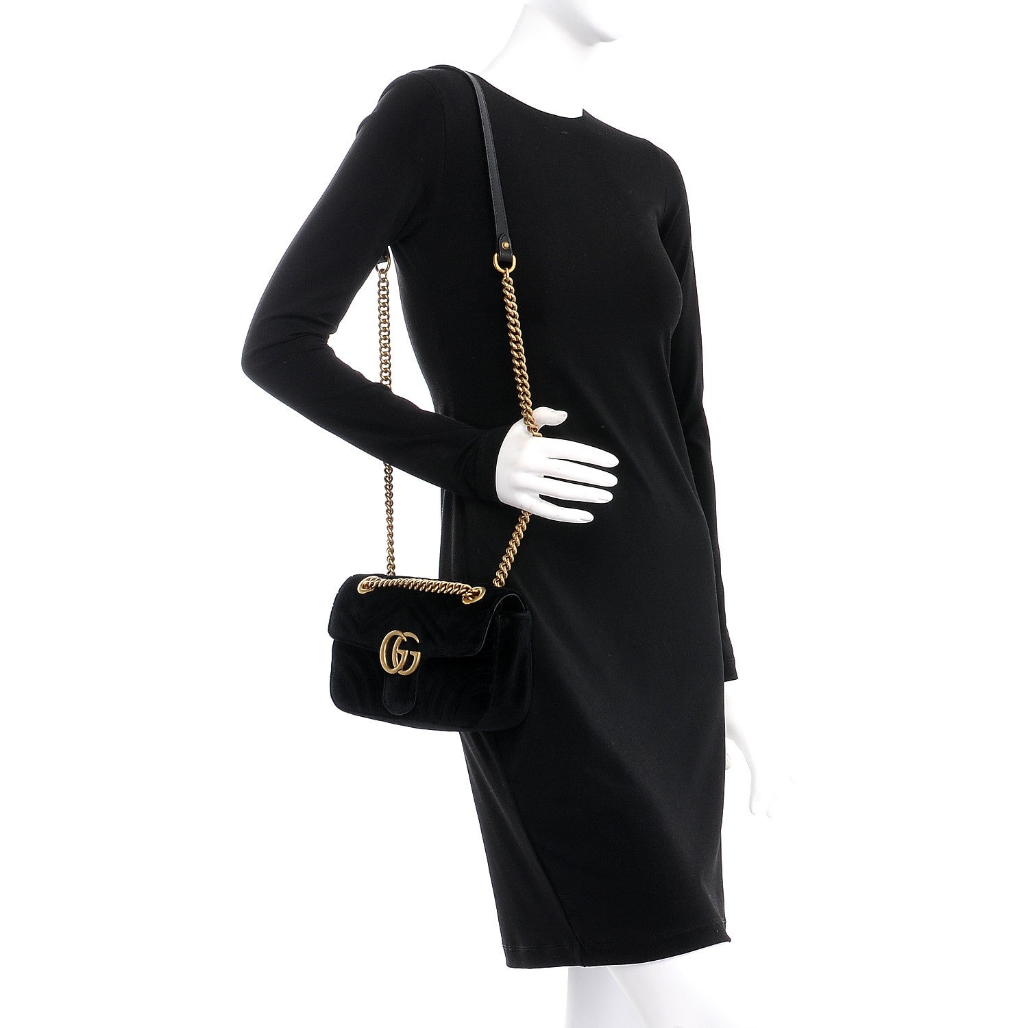 Gucci Velvet Matelasse Mini GG Marmont Shoulder Bag Black 2 of 8