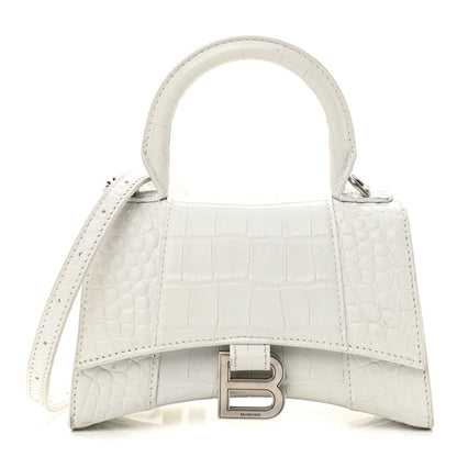Balenciaga Shiny Calfskin Crocodile Embossed Hourglass Top Handle Bag XS White 1 of 13