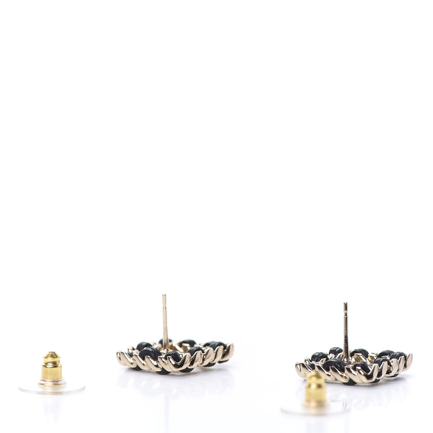 Crystal Lambskin Chain Sergeant Stud Earrings Black Gold