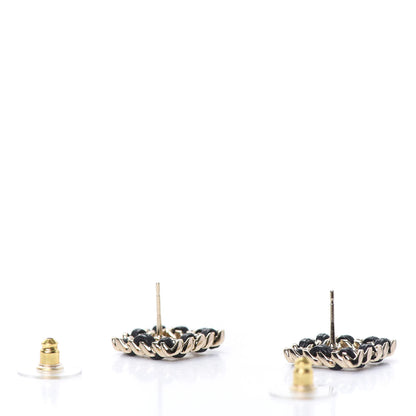 Chanel Crystal Lambskin Chain Sergeant Stud Earrings Black Gold 3 of 5