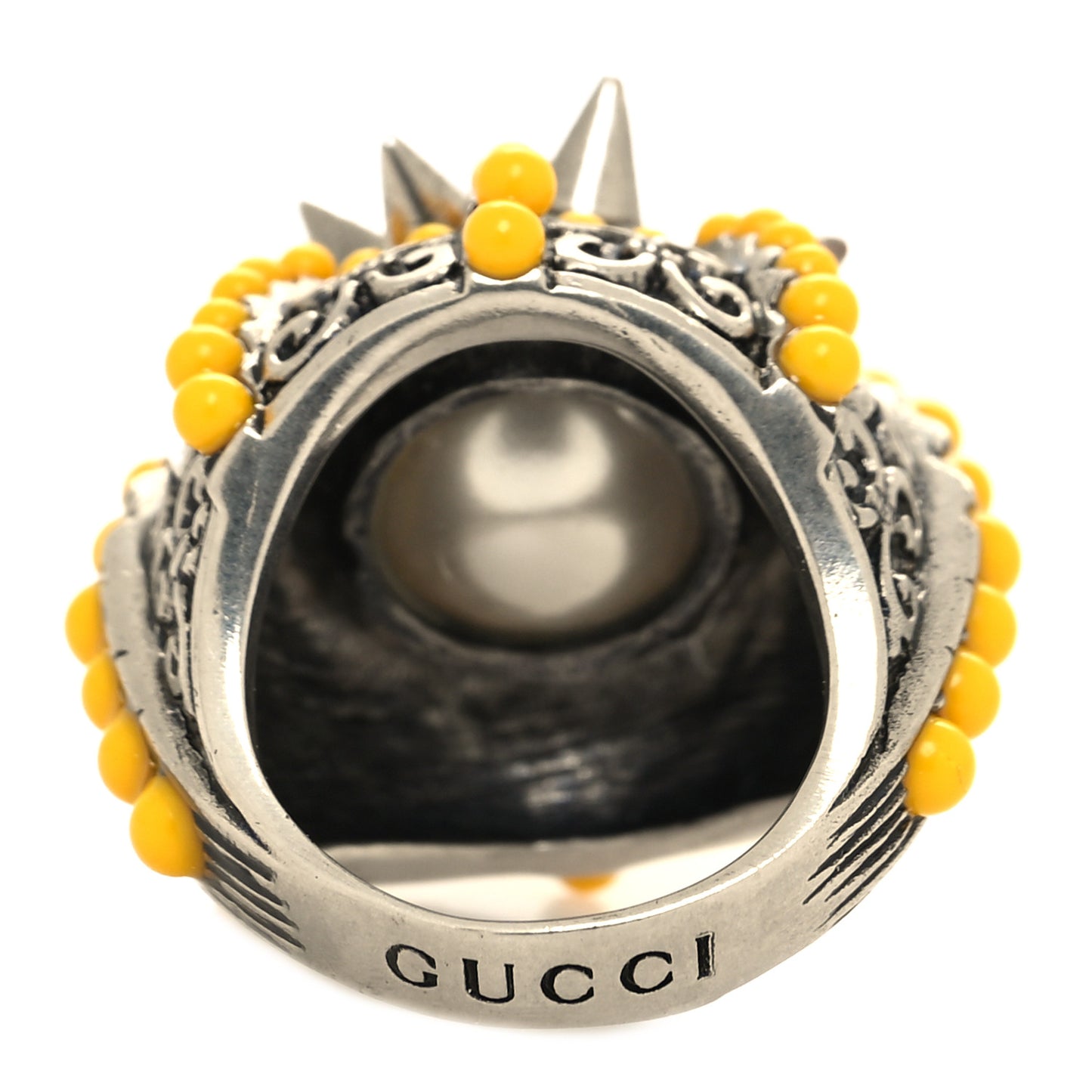 Pearl Beaded Spiked Ring 70 13 Silver Yellow