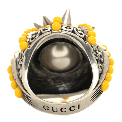 Gucci Pearl Beaded Spiked Ring 70 13 Silver Yellow 3 of 4