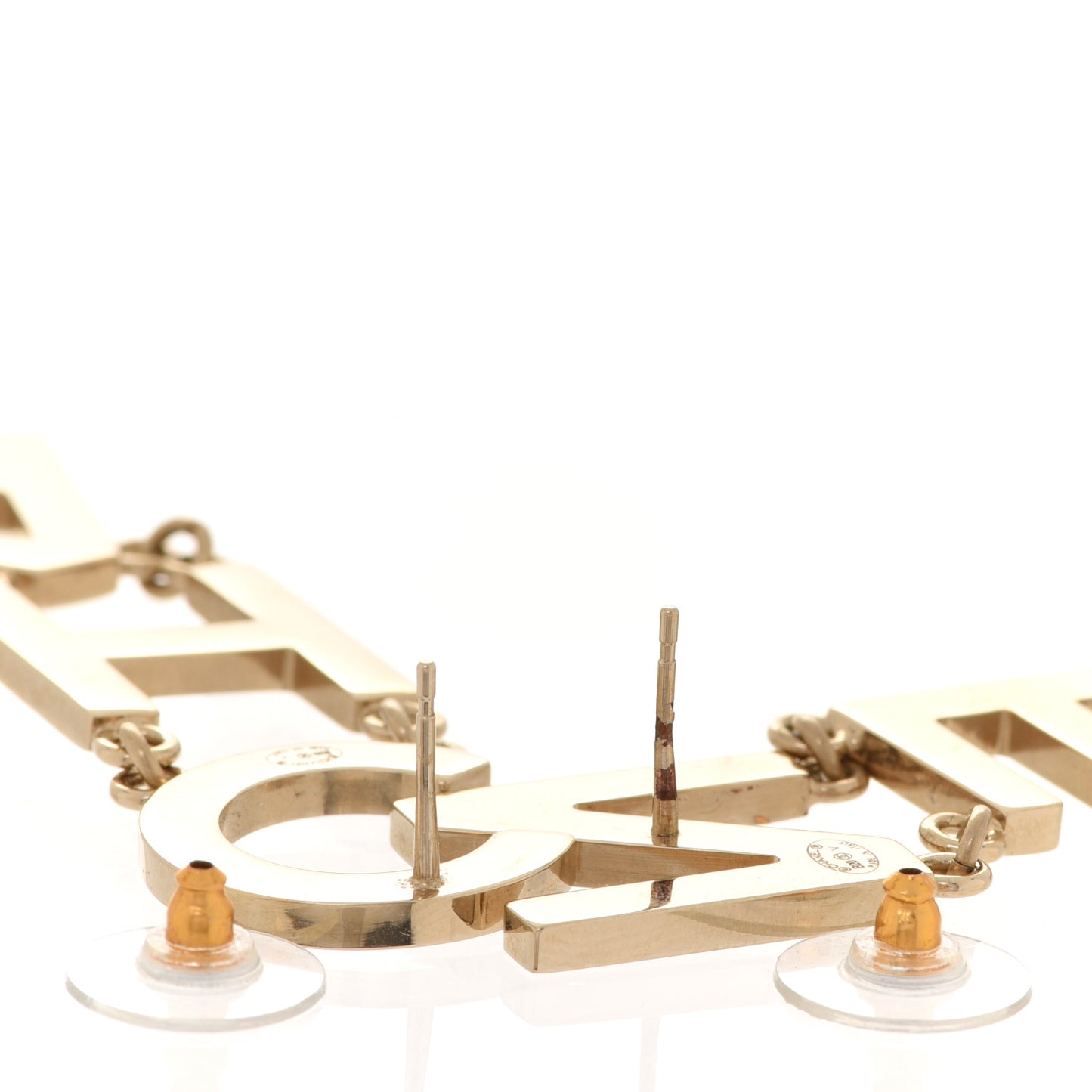 Metal Cha-Nel Logo Drop Earrings Gold