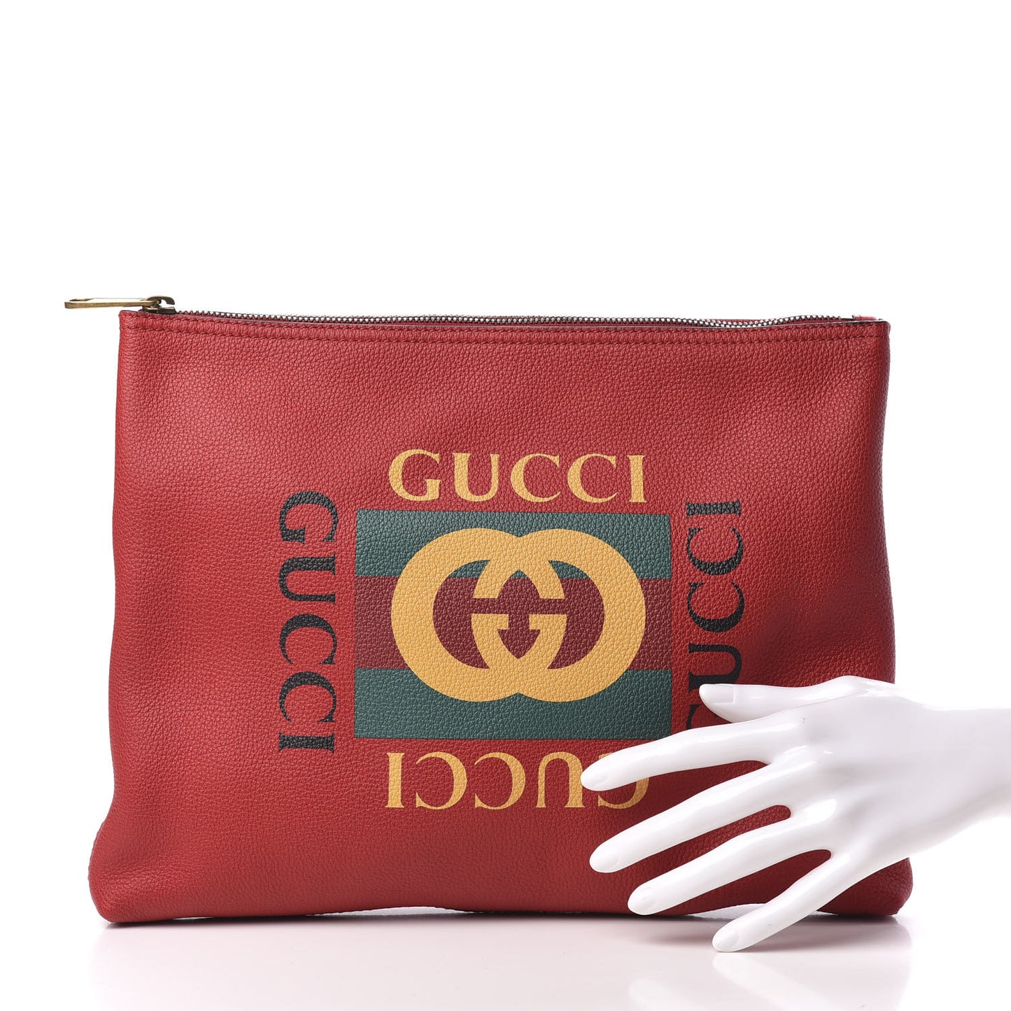 Pebbled Calfskin Medium Logo Portfolio Clutch Hibiscus Red