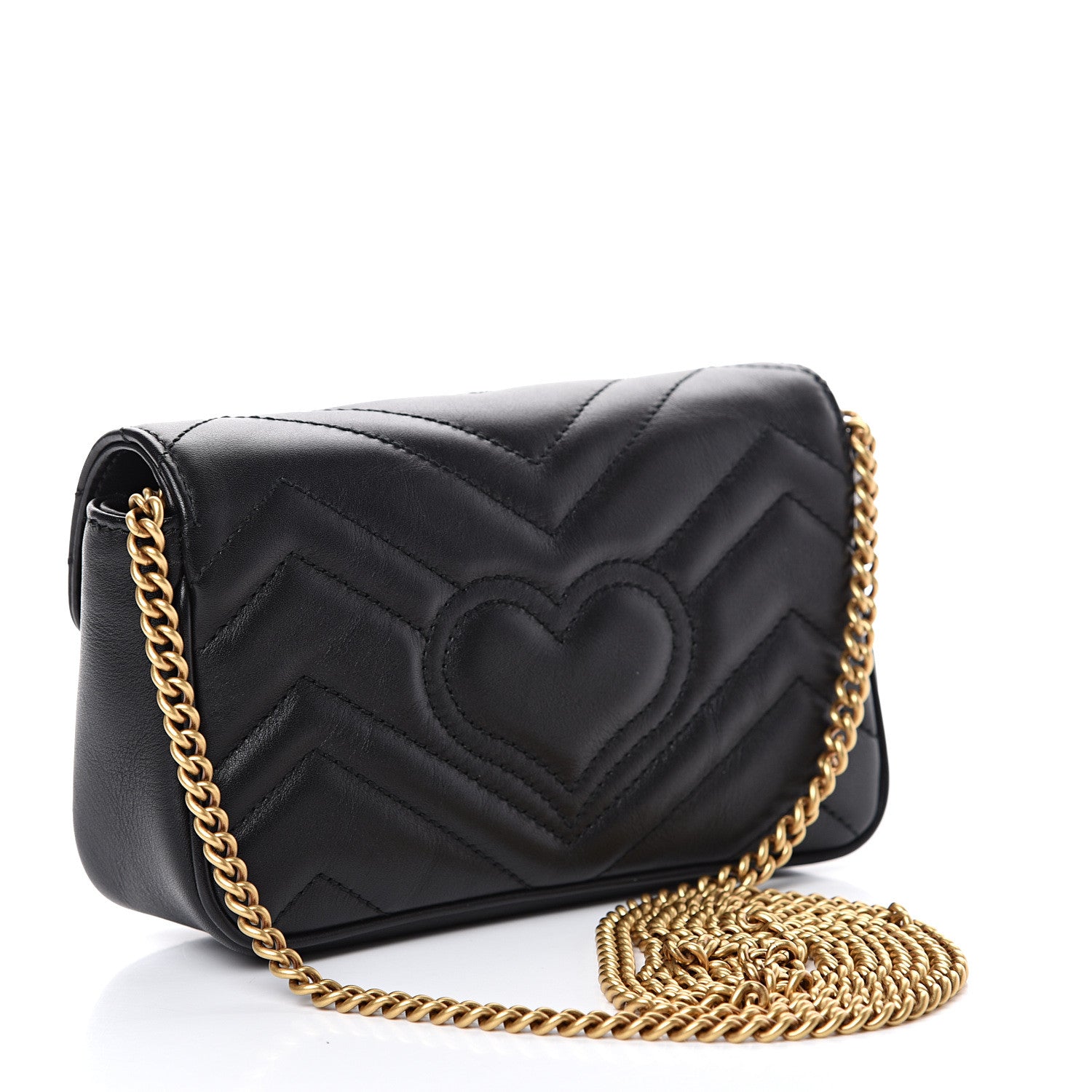 Gucci Calfskin Matelasse Super Mini GG Marmont Shoulder Bag Black 2 of 13