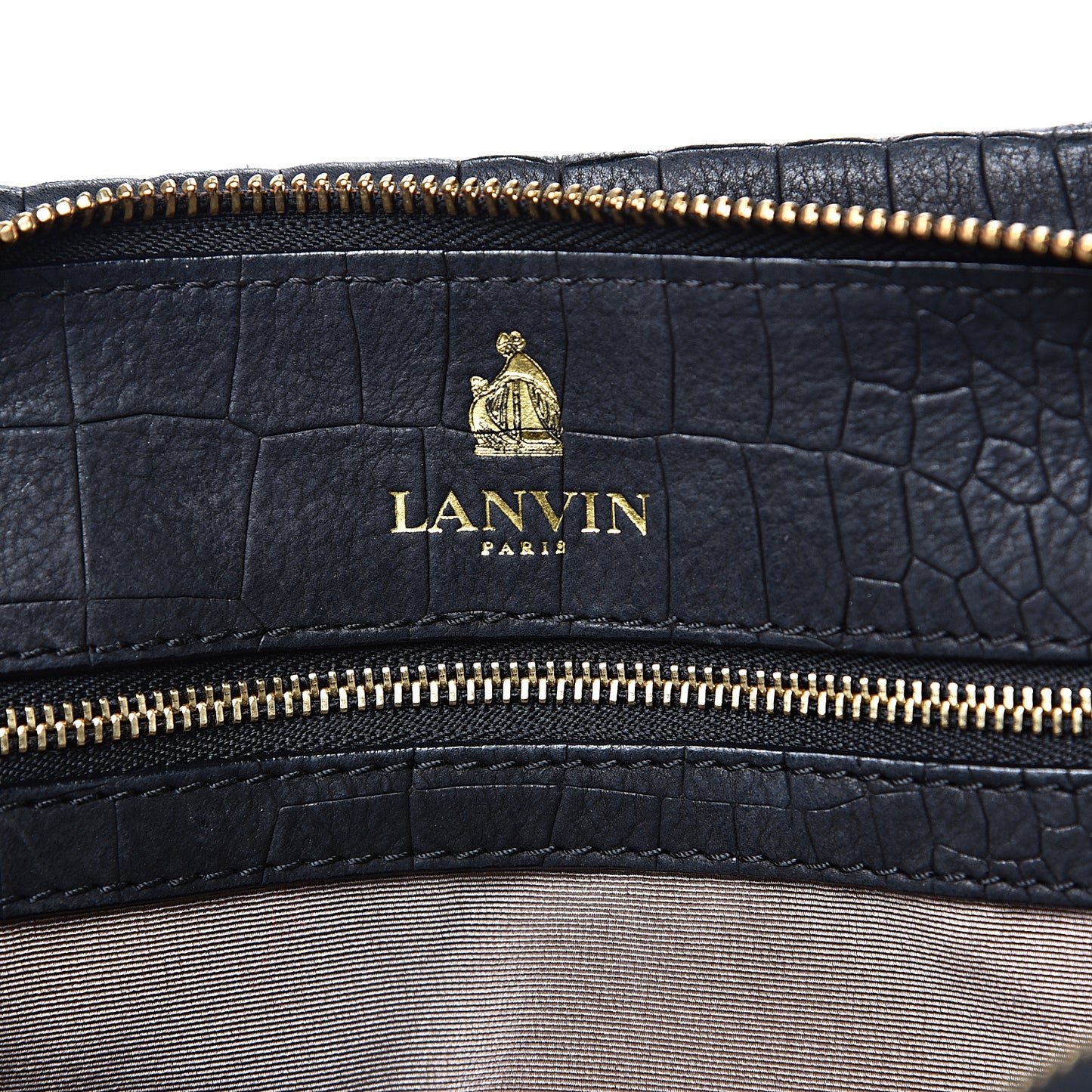 Crocodile Stamped Calfskin Trilogy Bowling Bag Black