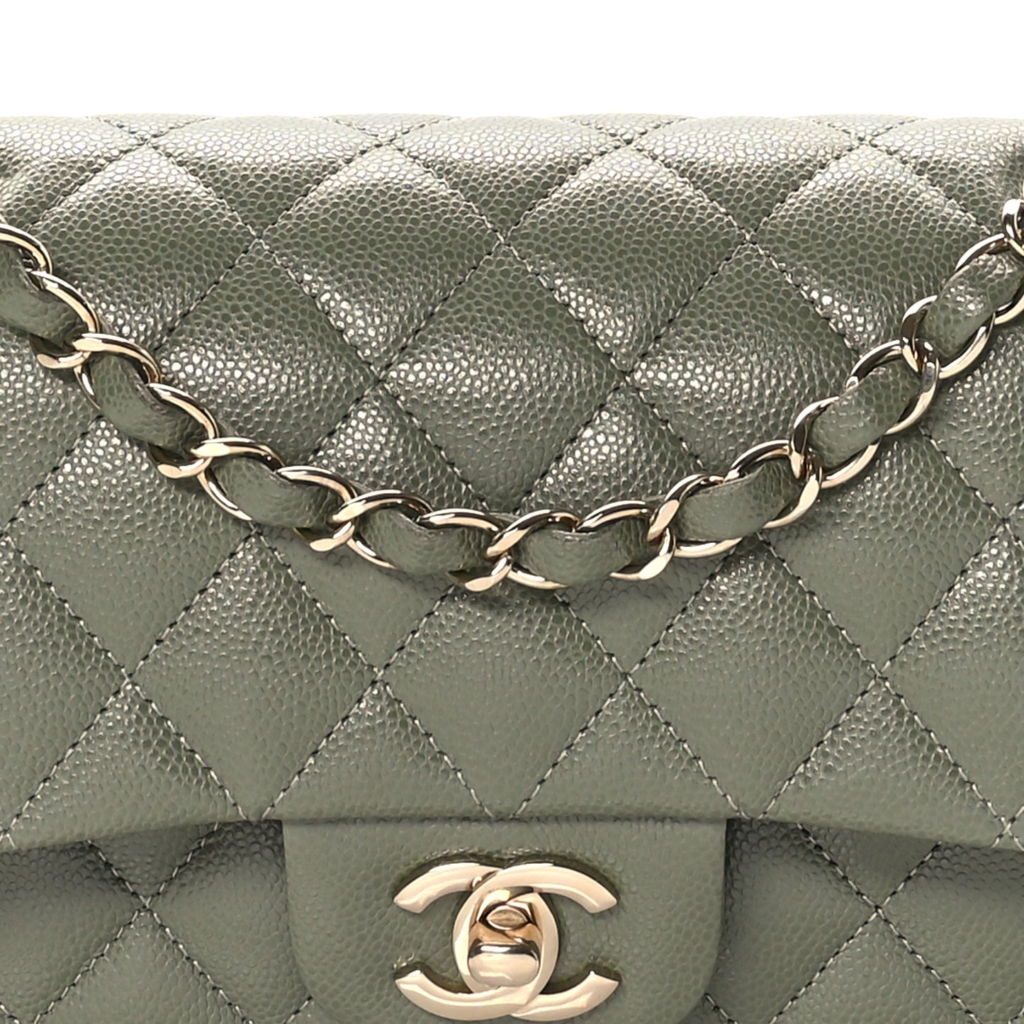 Caviar Quilted Small Double Flap Green