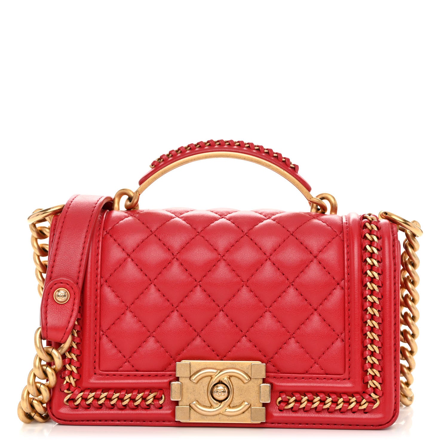 Chanel Calfskin Quilted Small Boy Top Handle Flap Red 1 of 12