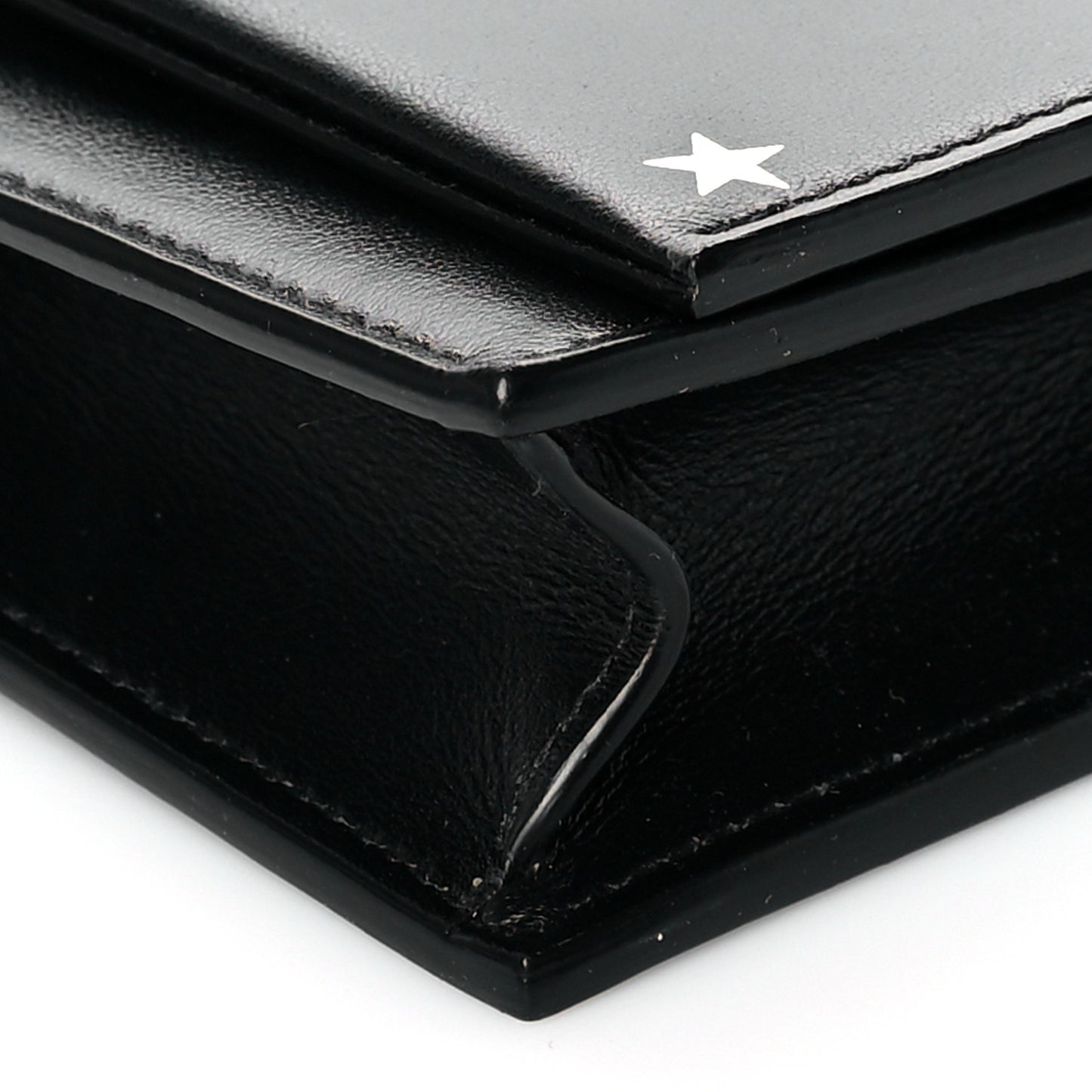 Calfskin Star Print Monogram Kate Tassel Chain Wallet Black Silver