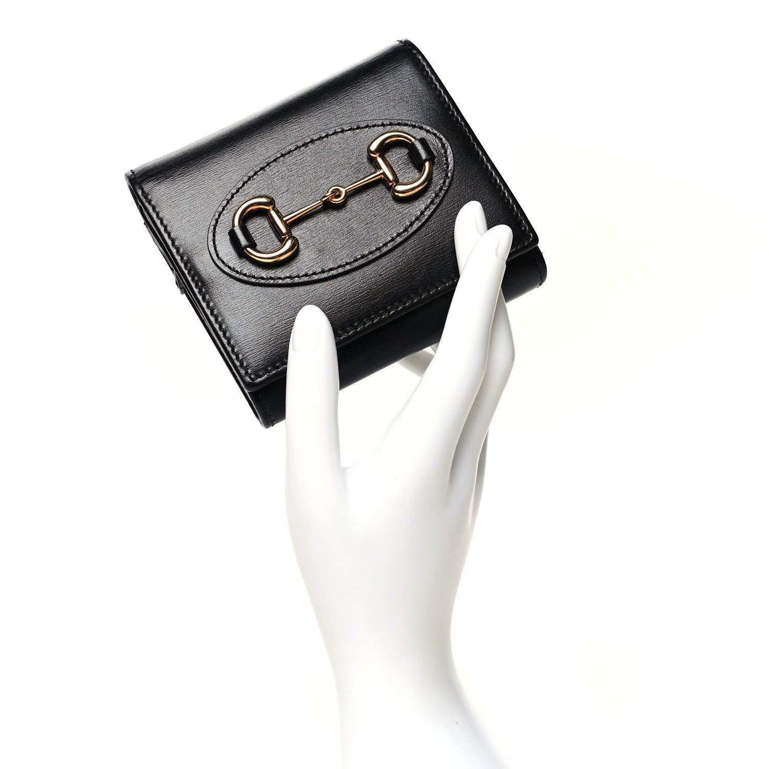 Gucci Boarded Plutone Calfskin Horsebit 1955 Flap Card Case Wallet Black 2 of 11