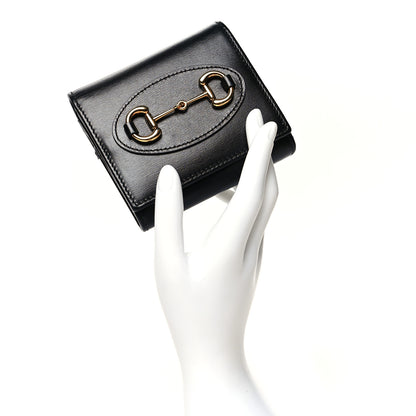 Gucci Boarded Plutone Calfskin Horsebit 1955 Flap Card Case Wallet Black 2 of 11