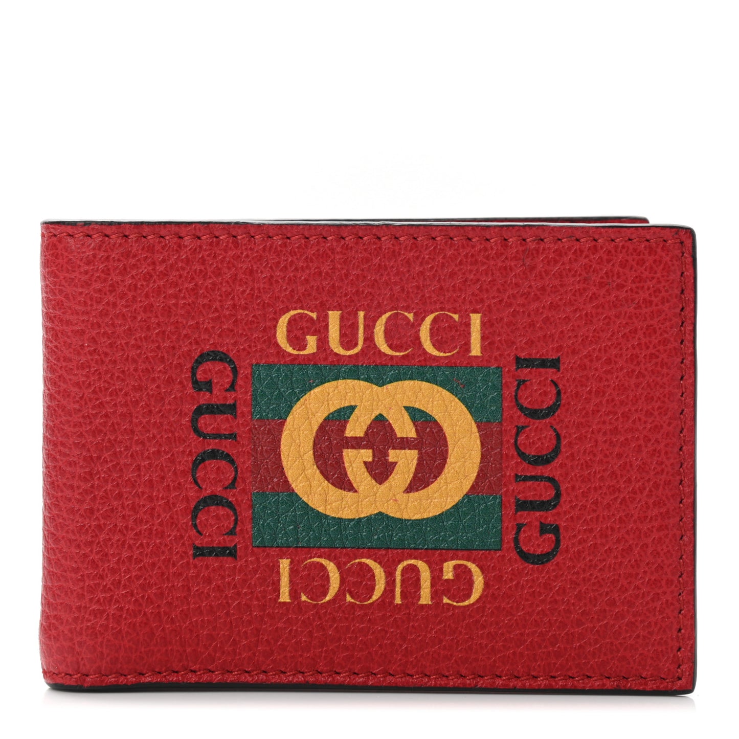 Calfskin Logo Bi-Fold Short Wallet Red