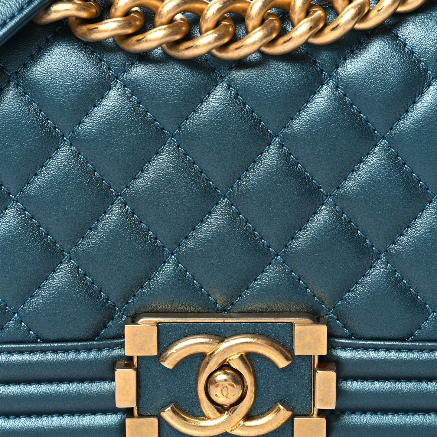 Metallic Calfskin Quilted Small Boy Flap Blue