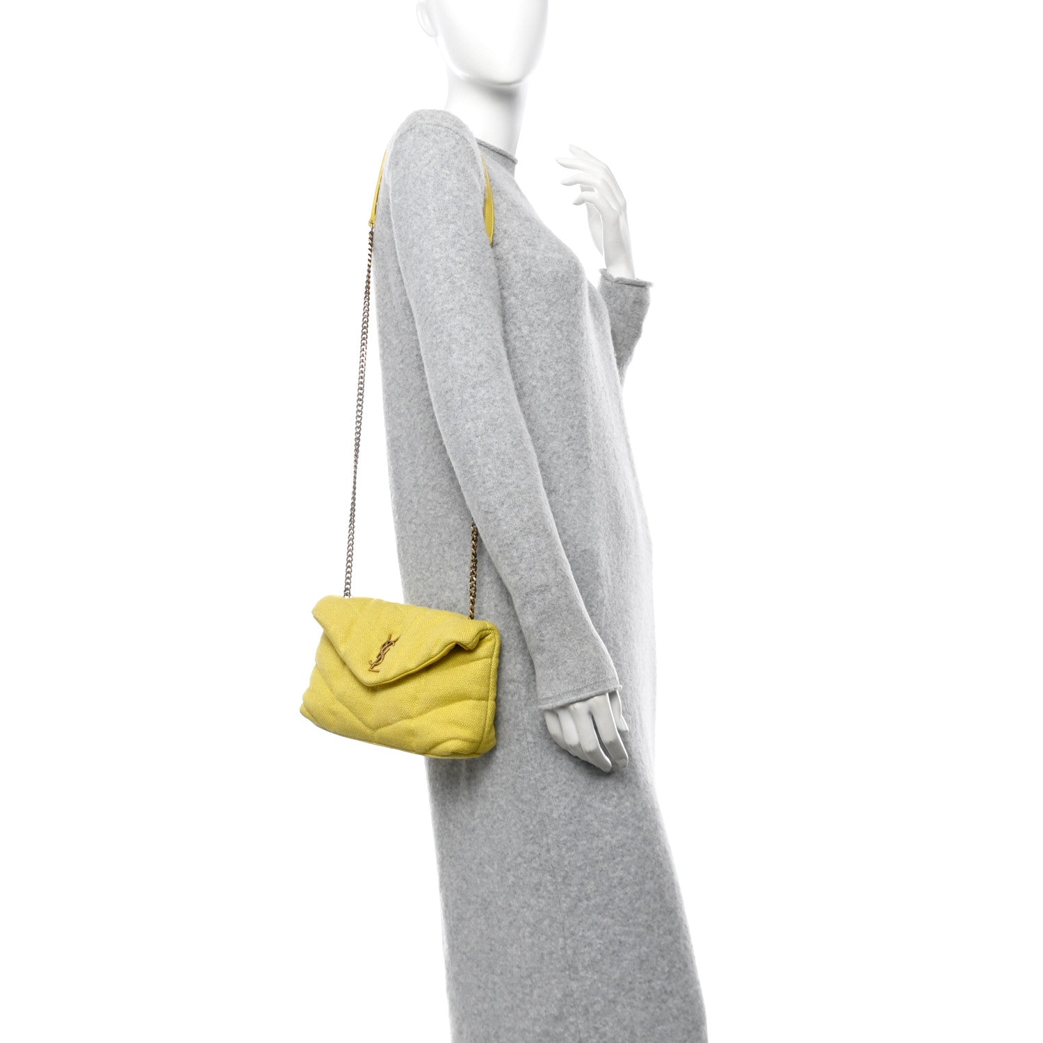 Saint Laurent Canvas Quilted Toy Loulou Puffer Monogram Chain Satchel Jaune Citron 2 of 10