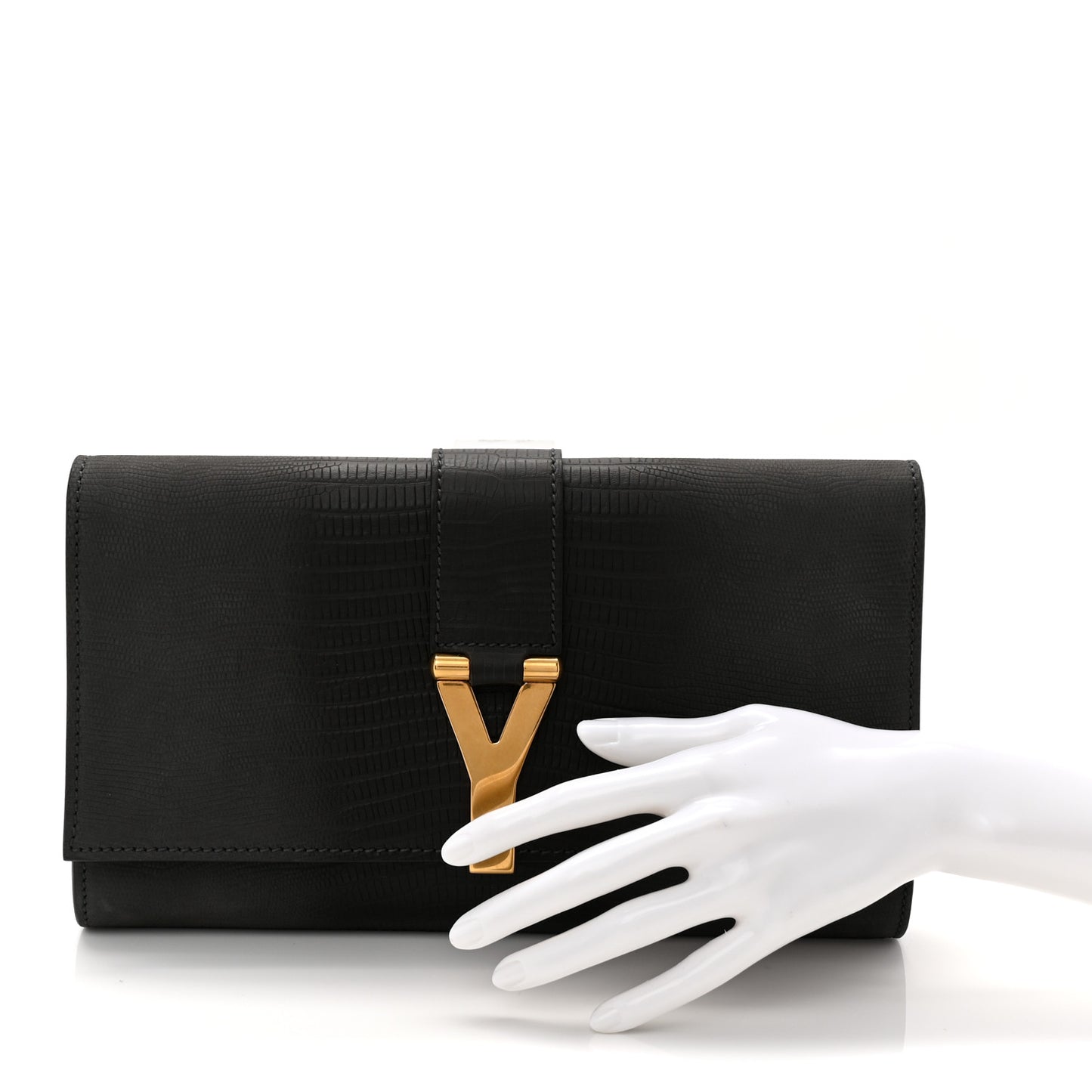 Lizard Calfskin Embossed Classic Y Ligne Clutch Gray