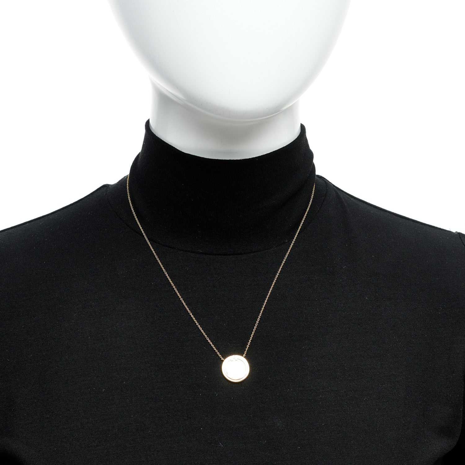 Tiffany 18K Yellow Gold Mother of Pearl T Circle Pendant Necklace 2 of 6