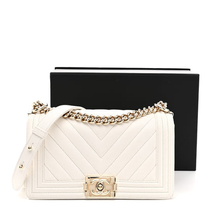 Chanel Caviar Chevron Quilted Medium Boy Flap White 12 of 12
