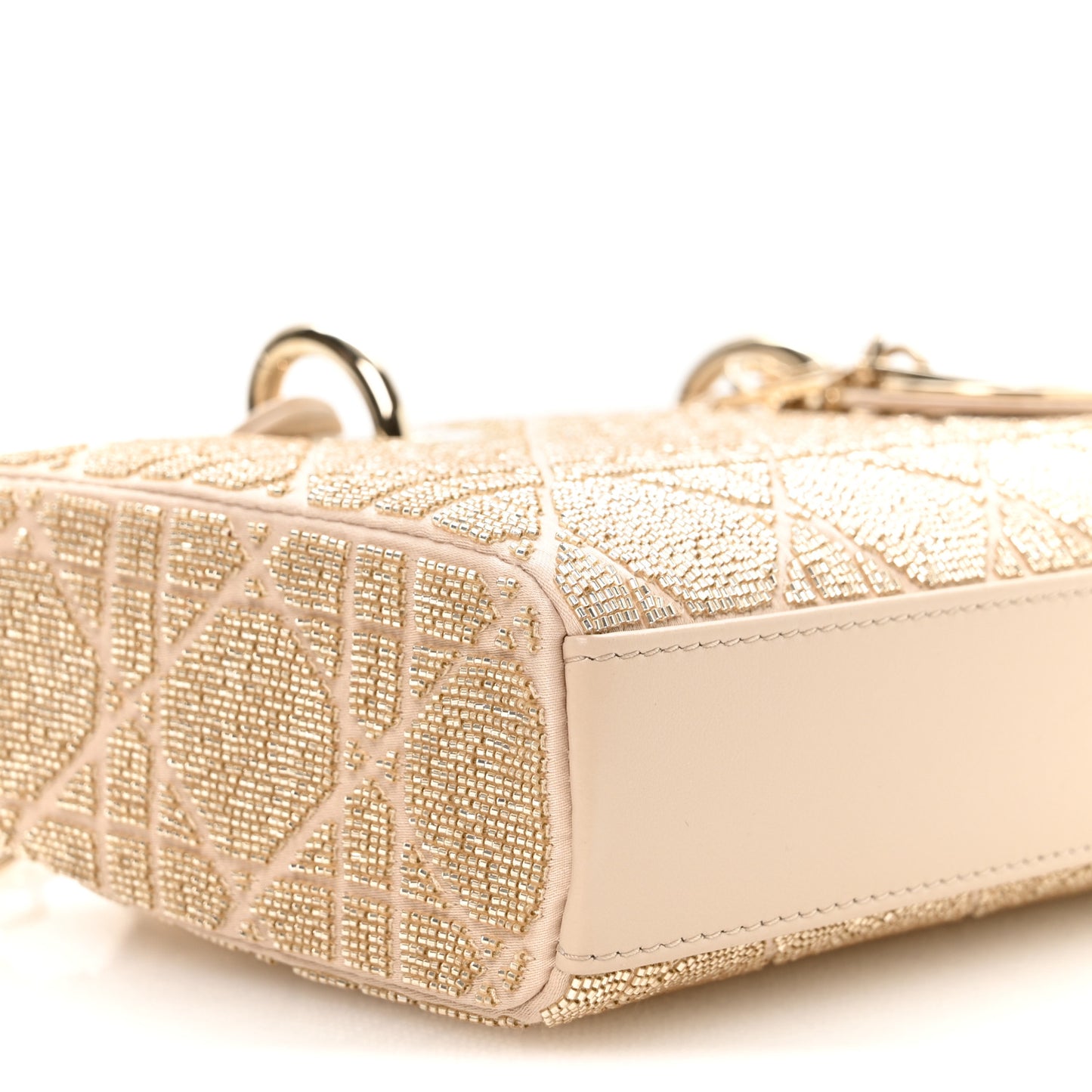 Lambskin Cannage Beaded Embroidered Micro Lady D-Joy Beige