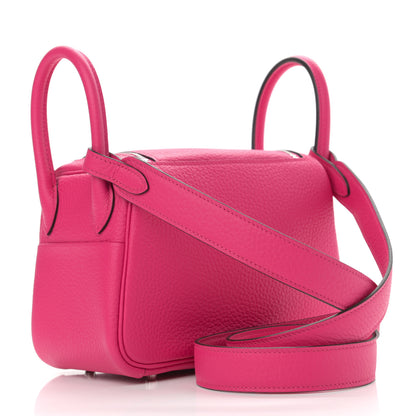 Hermes Taurillon Clemence Mini Lindy 20 Rose Shocking 3 of 11