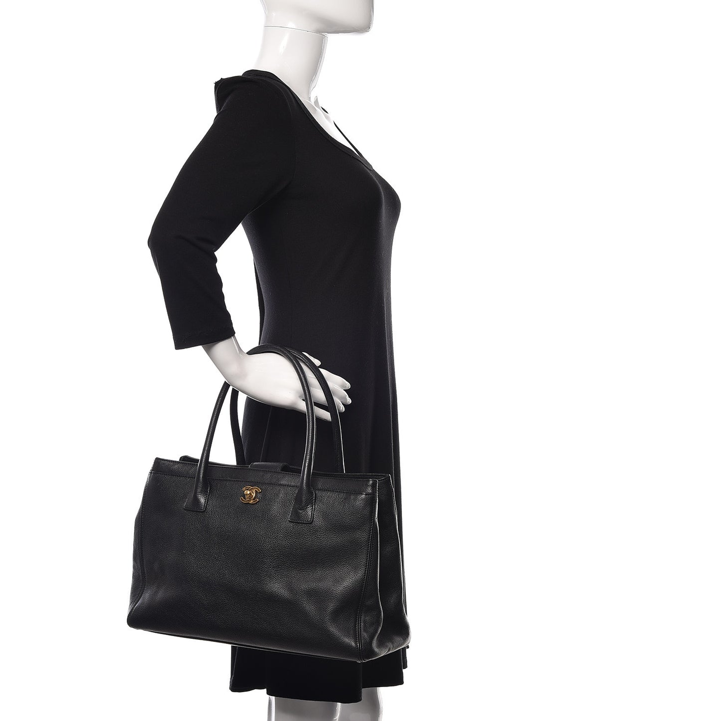 Calfskin Cerf Executive Shopper Tote Black