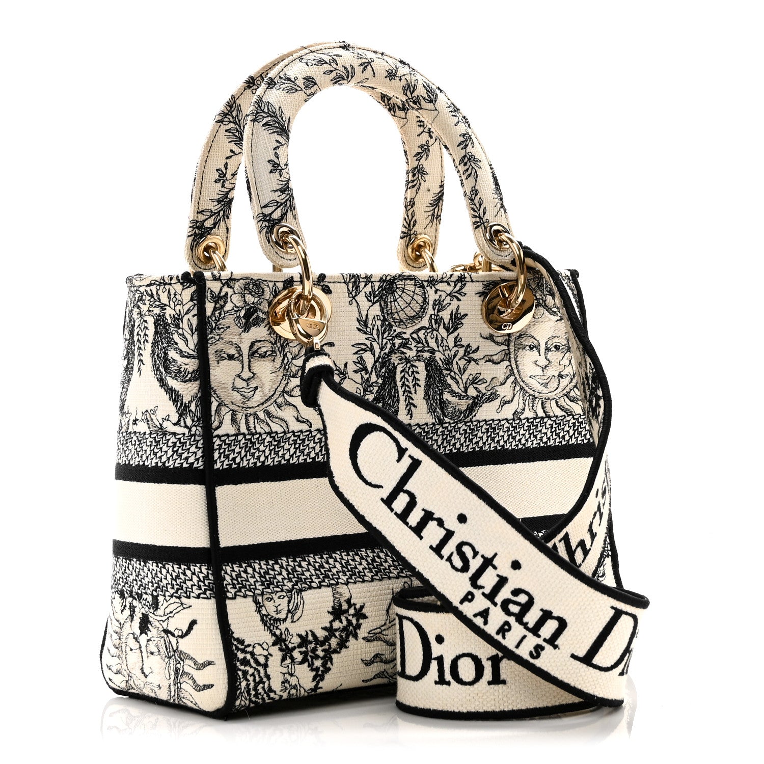 Christian Dior Canvas Embroidered Toile De Jouy Soleil Medium Lady D-Lite Latte 3 of 9