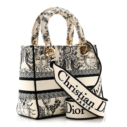 Christian Dior Canvas Embroidered Toile De Jouy Soleil Medium Lady D-Lite Latte 3 of 9