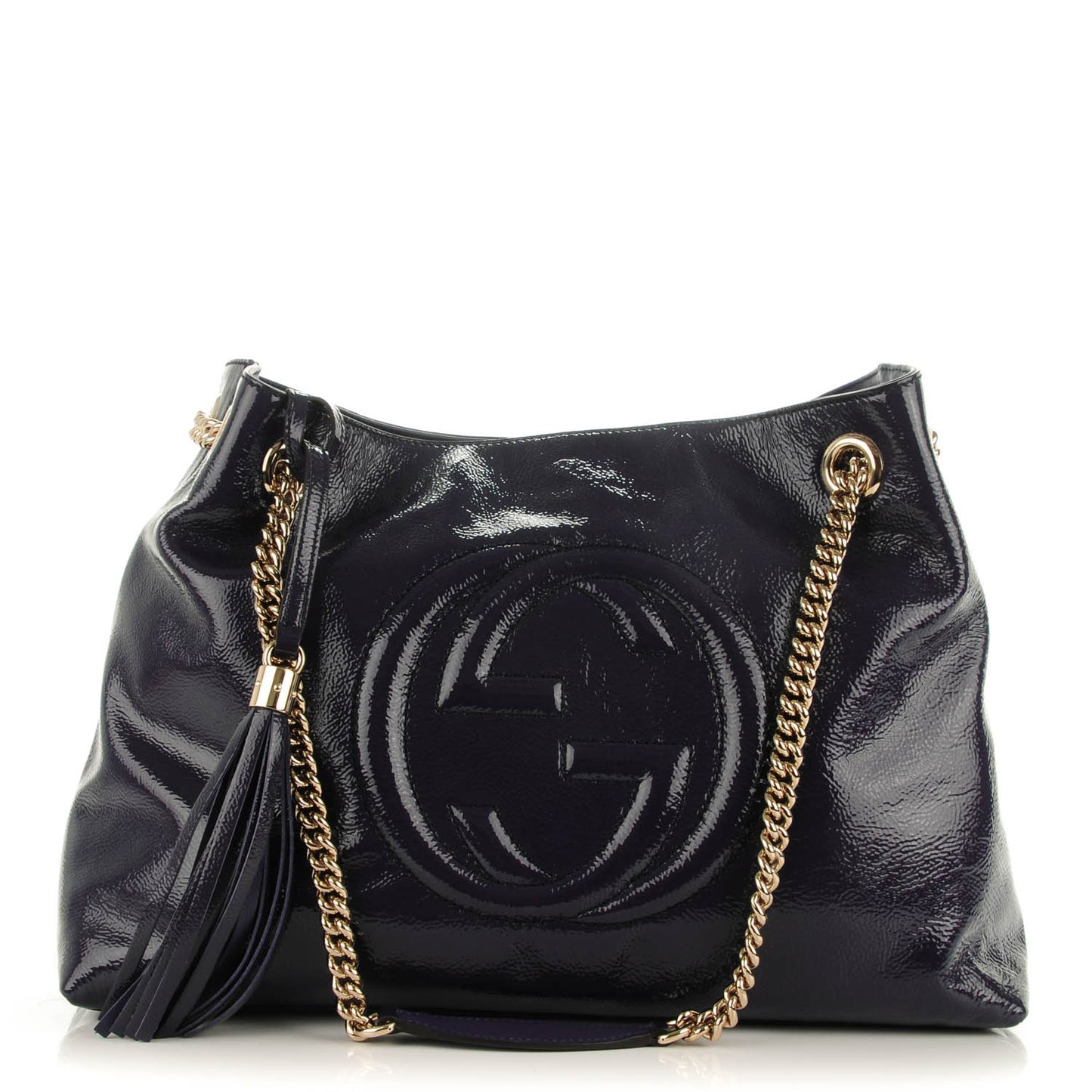 Patent Medium Soho Chain Shoulder Bag Uniform Blue