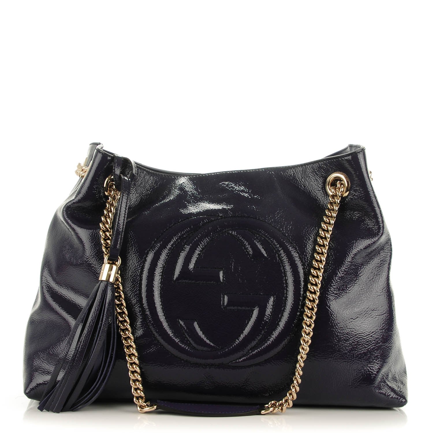 Gucci Patent Medium Soho Chain Shoulder Bag Uniform Blue 1 of 7