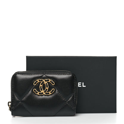Chanel Lambskin Quilted Chanel 19 Zip Around Coin Purse Wallet Black 9 of 9