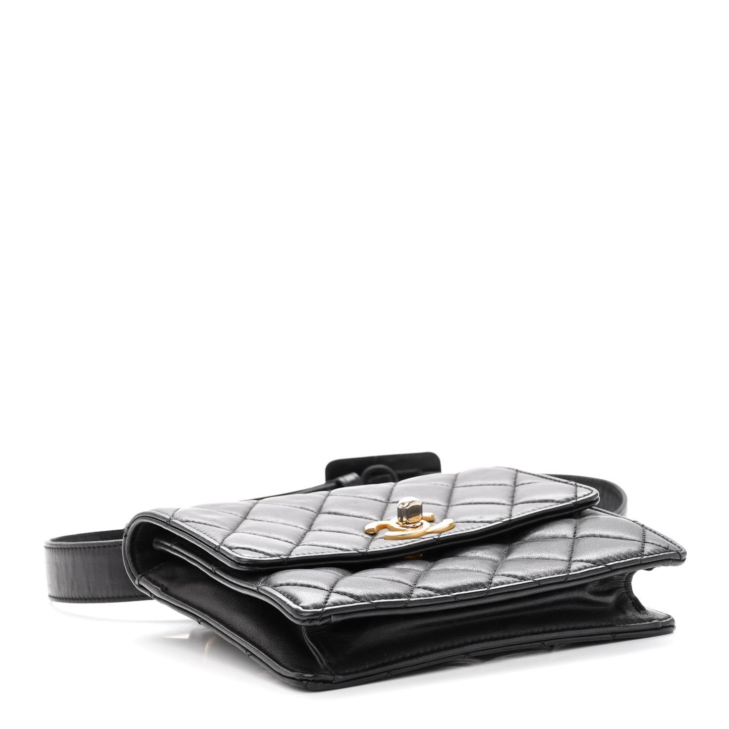 Lambskin Quilted Flap Waist Belt Bag 75 30 Black