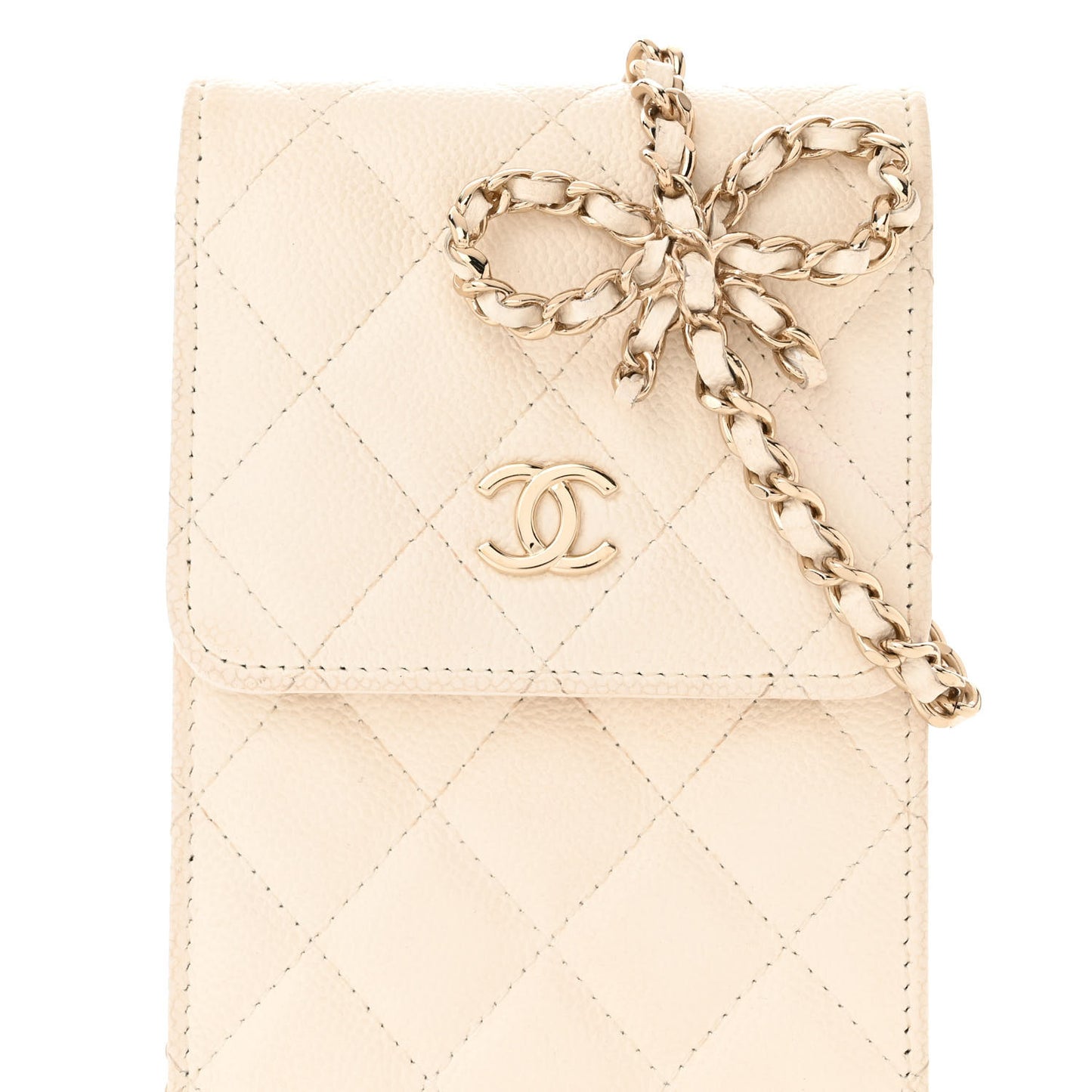 Caviar Quilted Bow Phone Holder White
