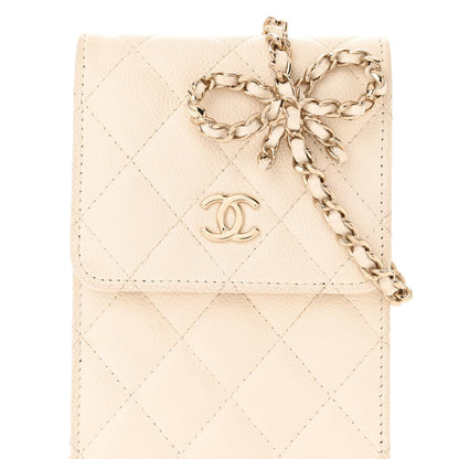 Chanel Caviar Quilted Bow Phone Holder White 9 of 14
