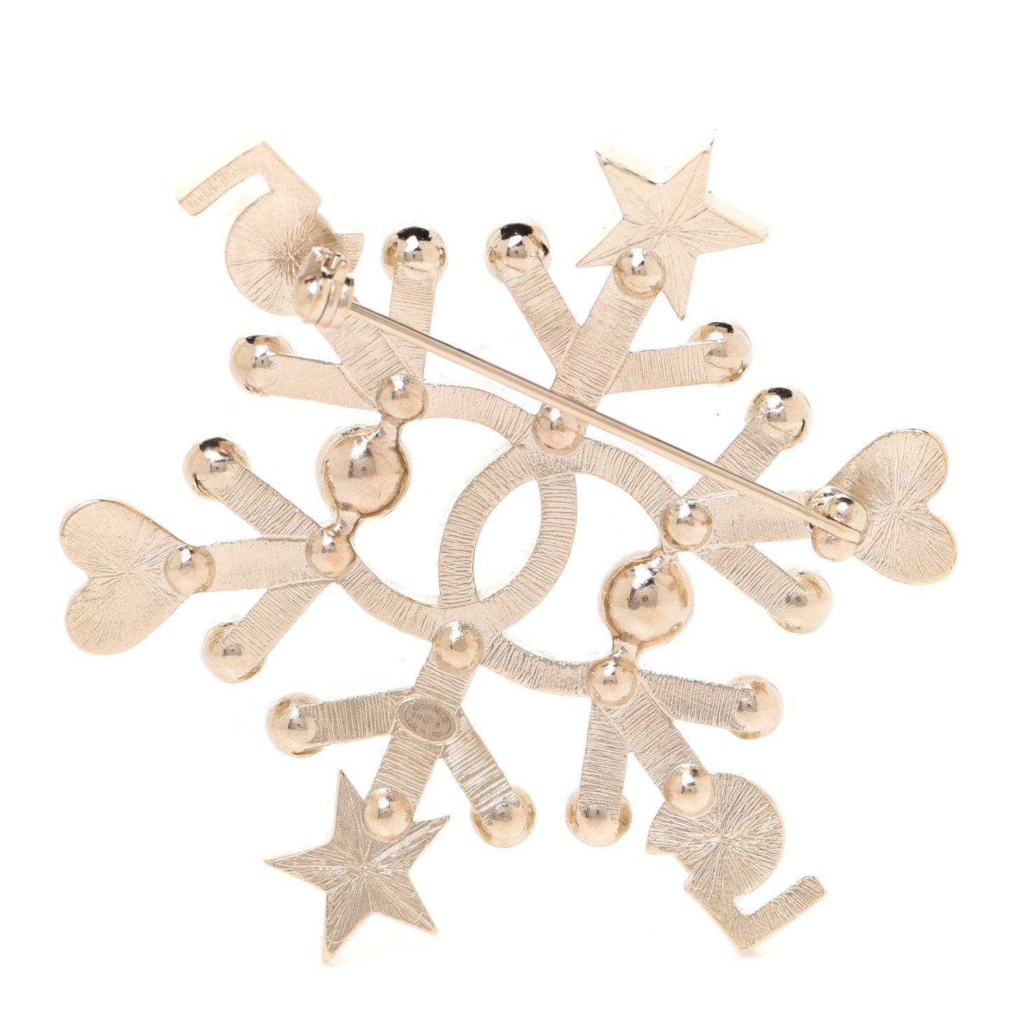 Crystal Pearl Hearts CC Brooch Gold
