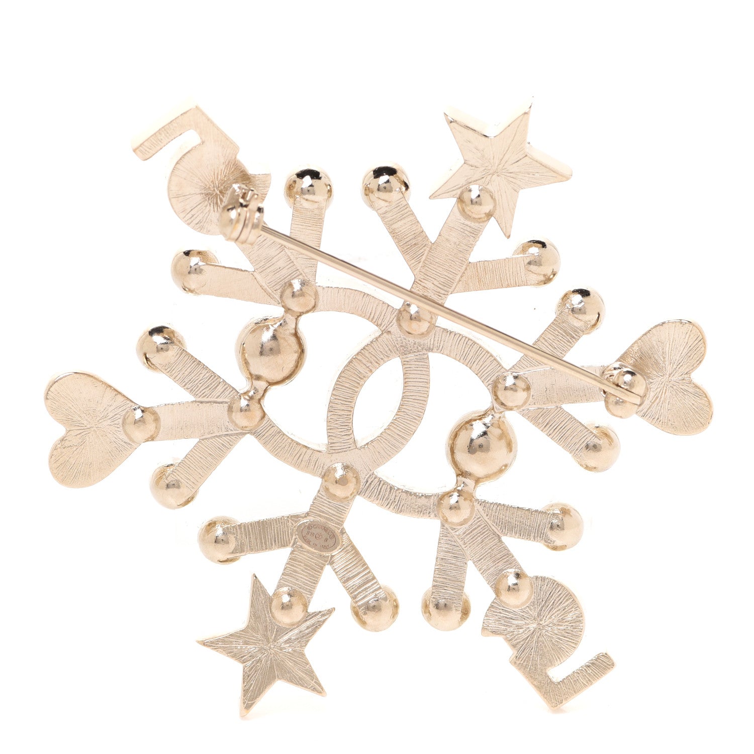 Chanel Crystal Pearl Hearts CC Brooch Gold 3 of 5