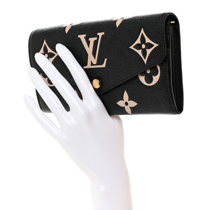 Louis Vuitton Monogram Empreinte Giant Sarah Wallet Black Beige 2 of 7