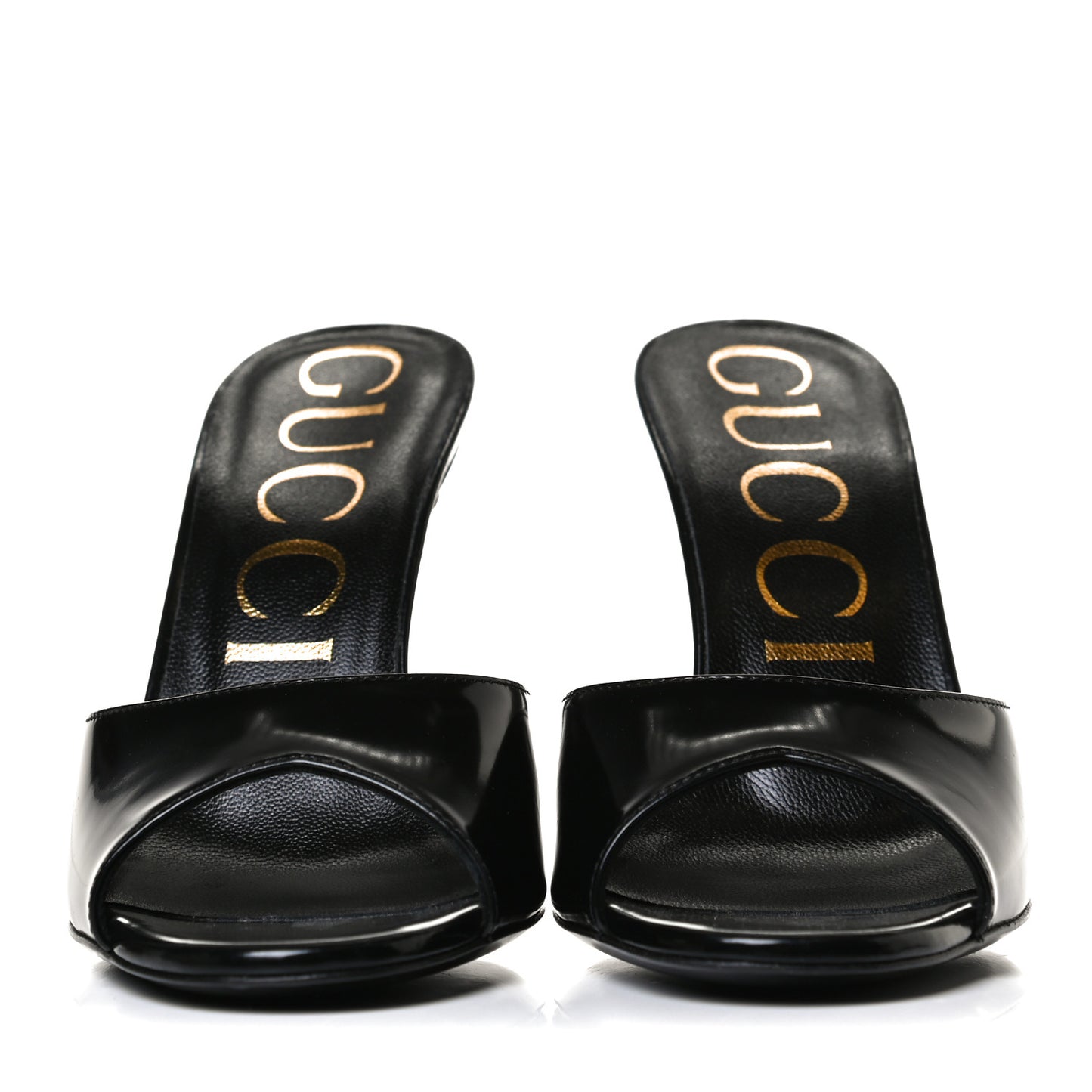 Polished Calfskin Scarlet Mid Heel Slide Sandals 37.5 Black