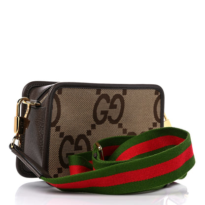Gucci Monogram Jumbo GG Textured Dollar Calfskin Web Mini Crossbody Bag Camel Ebony New Acero 3 of 12
