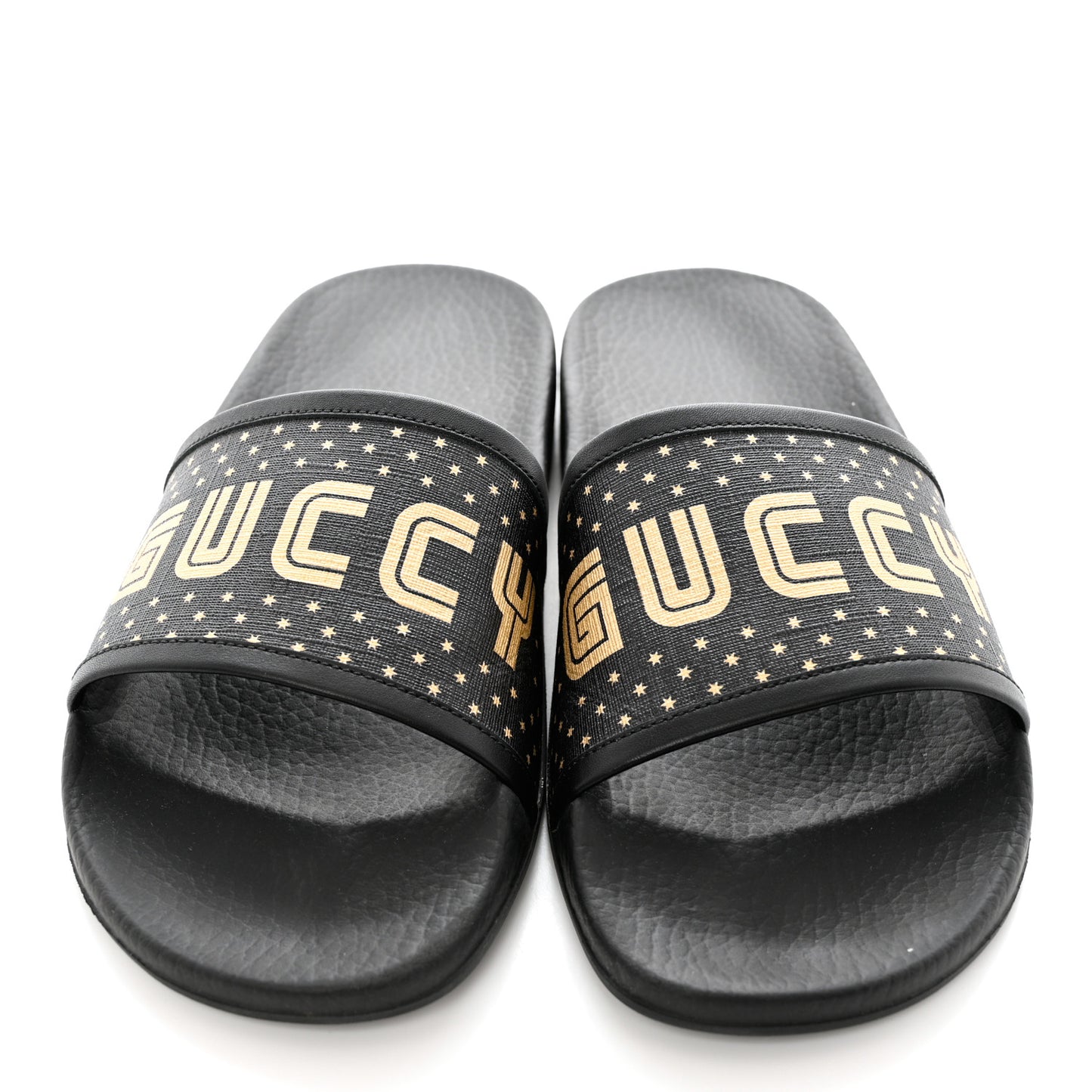 X SEGA Supreme Canvas GUCCY Stars Womens Slide Sandals 39 Black Gold