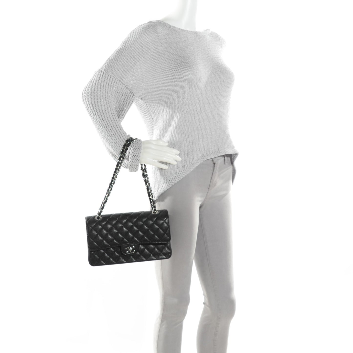 Caviar Quilted Medium Double Flap Black