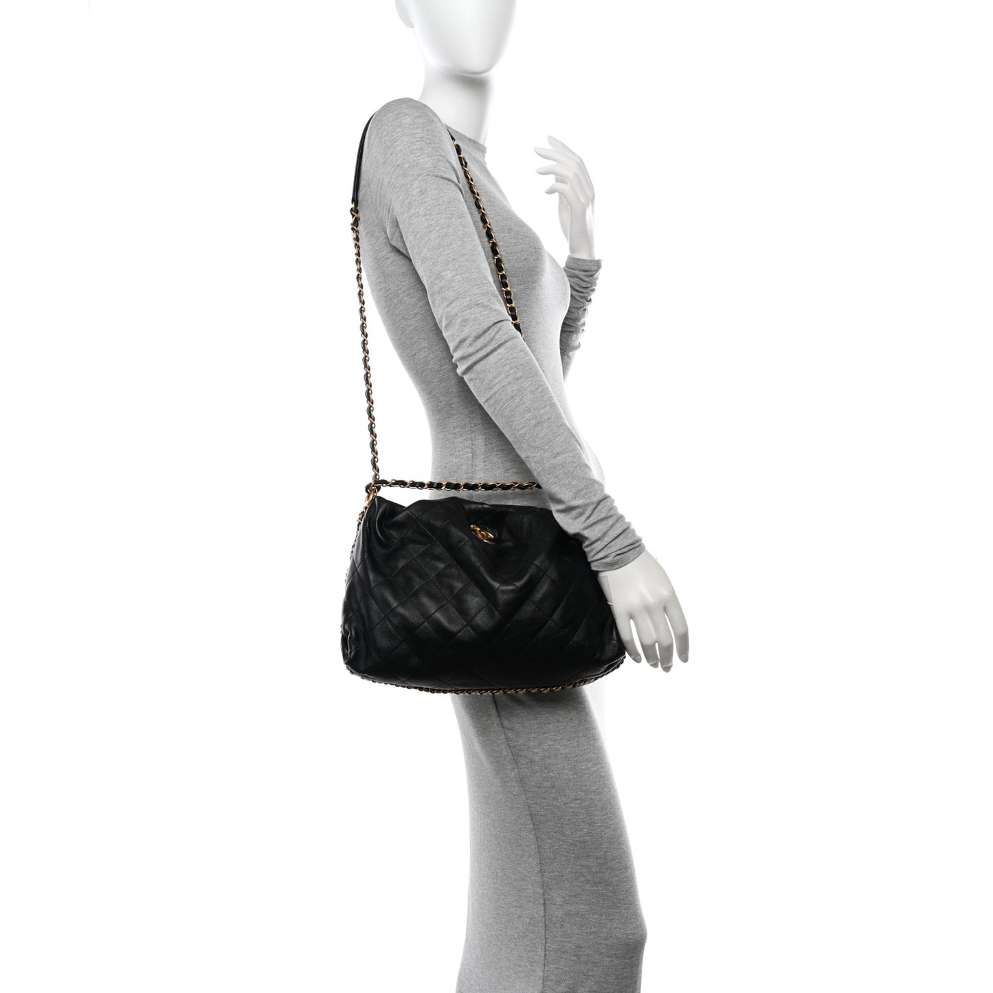 Calfskin Quilted Coco Shelter Bowling Bag Black