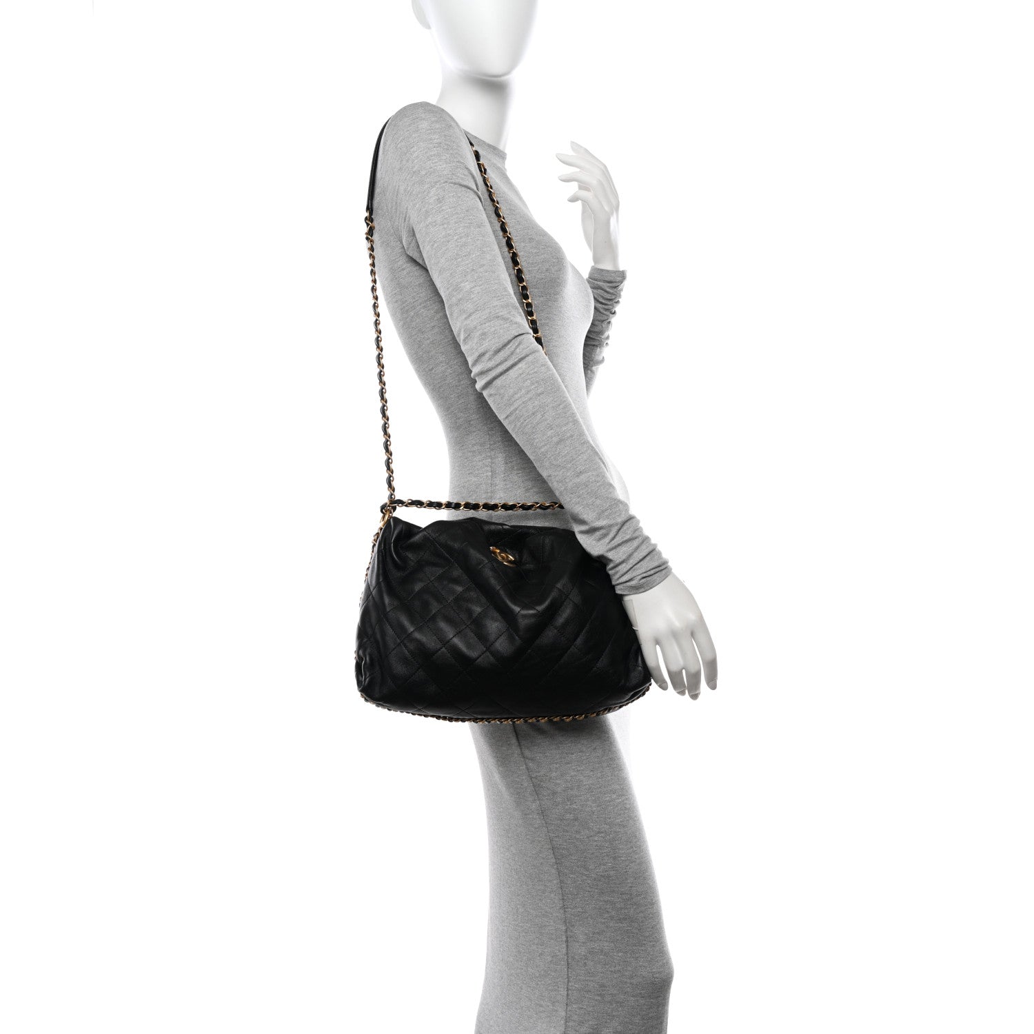 Chanel Calfskin Quilted Coco Shelter Bowling Bag Black 2 of 10