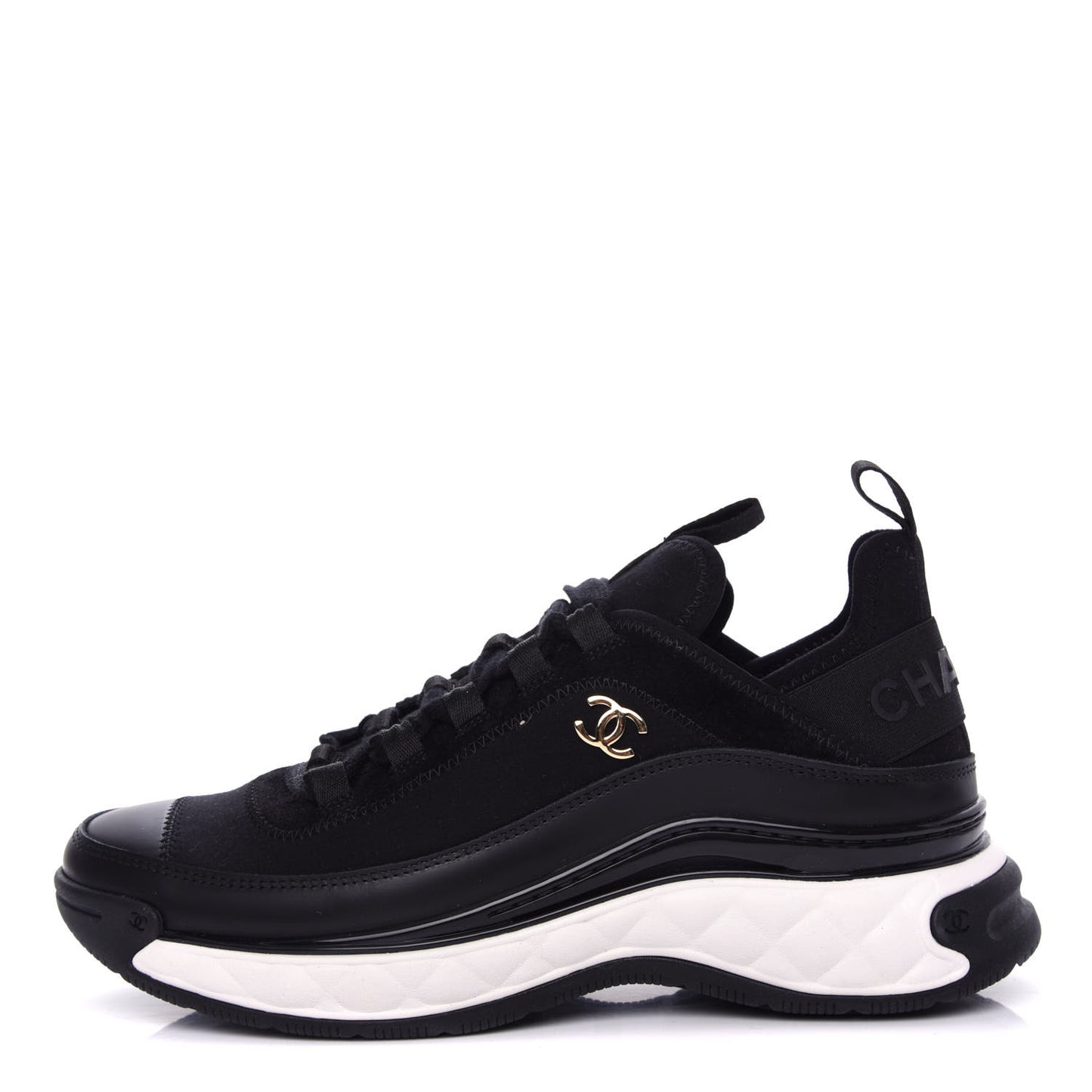 Velvet Calfskin Mixed Fibers CC Sneakers 37 Black
