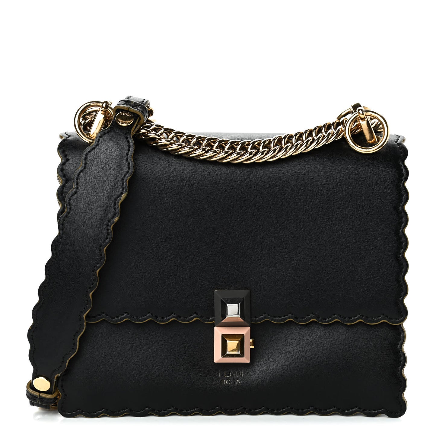 Vitello Liberty Scalloped Studded Small Kan I Shoulder Bag Black