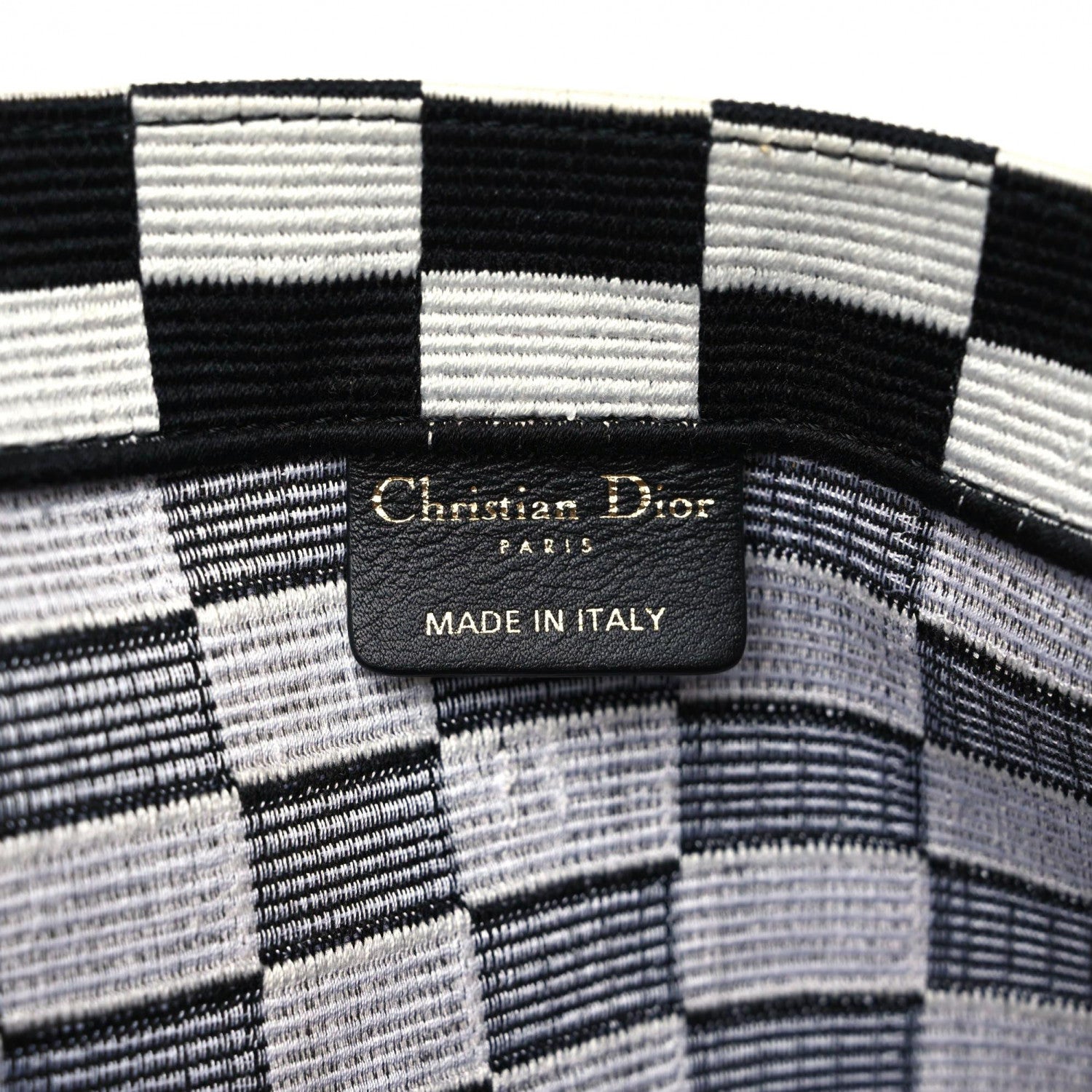 Christian Dior Canvas Embroidered Checkered Book Tote Black White 6 of 15